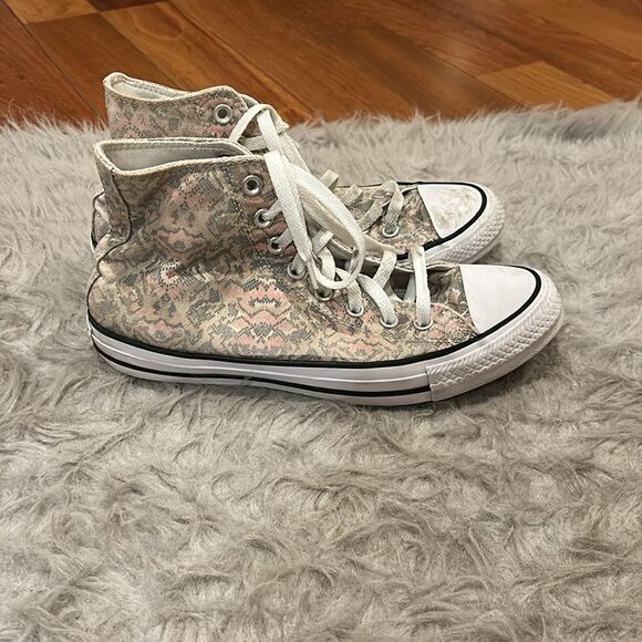 Converse‎ Women's canvas tan and pink snake print high top tennishoes - Picture 6 of 9